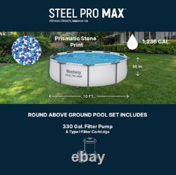 10ft Round Above Ground Swimming Pool Steel Frame Prismatic Stone Pump Set Patio