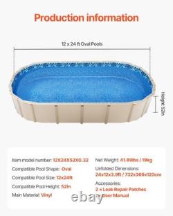 12 x 24 ft Oval Pool Liner, Unibead Above Ground Pool Liners, 52in Wall Height
