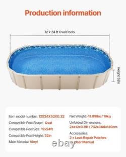 12x24 ft Oval Pool Liner Unibead Vinyl for Steel Sided Above Ground Pool 52in