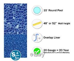 15' Round Overlap Cracked Glass Above Ground Swimming Pool Liner 20 Gauge