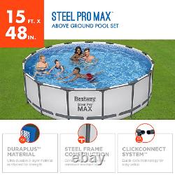 15' x 48 Above Ground Pool Set with Durable Steel Frame, 3-Layer Liner, Filter