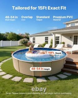 15ft Round Overlap Pool Liner for 54in Wall, Premium Above Ground Swimming Pool