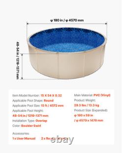 15ft Round Pool Liner Overlap Above Ground, 54 Wall, Premium Vinyl