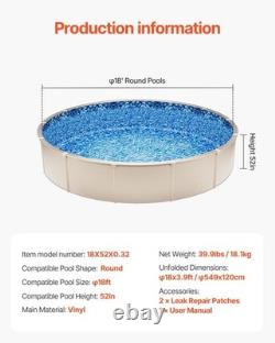 18ft Round Above Ground Vinyl Pool Liner Easy Installation & Maintenance