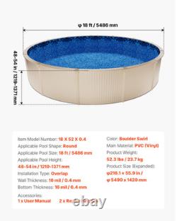 18ft Round Pool Liner Overlap 52in Wall Above Ground Steel Pool Boulder Swirl