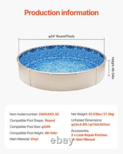 24-Ft round above Ground Pool Liner, Overlap Pool Liners, Standard Gauge Vinyl