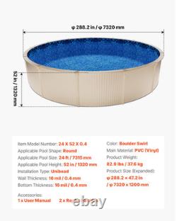 24ft Round Pool Liner UniBead 52in Wall Above Ground Steel Pool Boulder Swirl