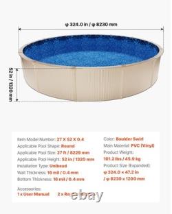 27ft Above-Ground Pool Liner, Round, UniBead, 52in Wall, Heavy-Duty 16mil Vinyl
