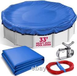 33 ft Round Heavy Duty Winter Pool Cover, Royal Blue, Above Ground Pool