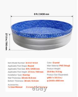 8ft Round Pool Liner Overlap Above Ground, 27.5 Wall, Heavy Gauge