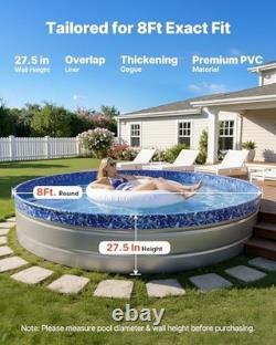 8ft Round Pool Liner for Above Ground Pools, Heavy-Duty Vinyl, Leak-Proof Patche