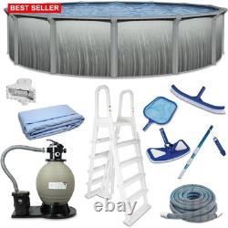Above Ground Pool Kit 18 Ft Round Steel Rails Sand Filter Ladder Liner Skimmer
