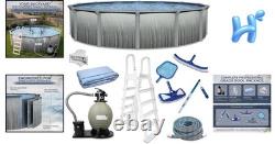 Above Ground Pool Kit 18 Ft Round Steel Rails Sand Filter Ladder Liner Skimmer