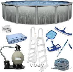 Above Ground Pool Kit 18 Ft Round Steel Rails Sand Filter Ladder Liner Skimmer