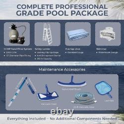 Above Ground Pool Kit 18 Ft Round Steel Rails Sand Filter Ladder Liner Skimmer