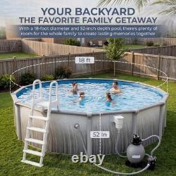 Above Ground Pool Kit 18 Ft Round Steel Rails Sand Filter Ladder Liner Skimmer