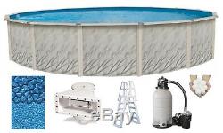 Above Ground Round MEADOWS Swimming Pool with Boulder Liner, Step & Sand Filter