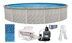 Above Ground Round MEADOWS Swimming Pool with Boulder Swirl Liner, Ladder & Filter