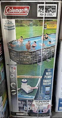 Coleman 26’ x 12’ x 52” Power Steel Oval Above Ground Swimming Pool WiFi Pump