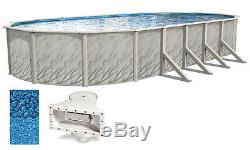 Aboveground Oval MEADOWS Steel Wall Swimming Pool with Boulder Swirl Overlap Liner