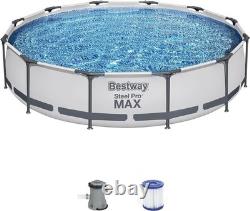 Bestway 12 Foot Round Above Ground Metal Frame Pool Set with 530 GPH Filter Pump