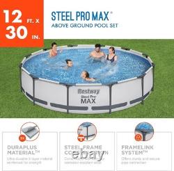 Bestway 12 Foot Round Above Ground Metal Frame Pool Set with 530 GPH Filter Pump