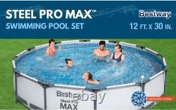 Bestway 12 Foot Round Above Ground Metal Frame Pool Set with 530 GPH Filter Pump