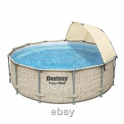 Bestway 13' x 42 Power Steel Frame Above Ground Swimming Pool Set with Canopy