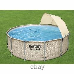 Bestway 13' x 42 Power Steel Frame Above Ground Swimming Pool Set with Canopy