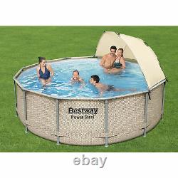 Bestway 13' x 42 Power Steel Frame Above Ground Swimming Pool Set with Canopy