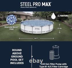 Bestway 14' x 33 Steel Pro MAX Round Above Ground Swimming Pool Set 530 GPH
