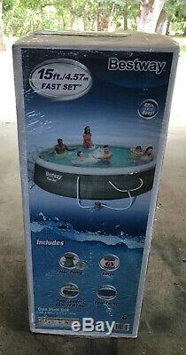 Bestway Fast Set 15ftx42in Swimming Pool New Ladder, Cover, Pump, Filter 3ply Liner