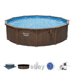 Bestway Hydrium 18' x 52 Round Steel Wall Above Ground Swimming Pool Set, Brown