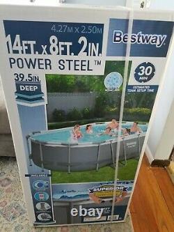 Bestway Power Steel Oval Frame Pool Set 13.91' X 8.2' X 39.5 In Hand