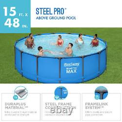 Bestway Steel Pro 15' x 48 Round Above Ground Outdoor Backyard Swimming Pool