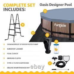 Funsicle 14' x 42 Oasis Round Outdoor Above Ground Pool, Natural Teak(Open Box)
