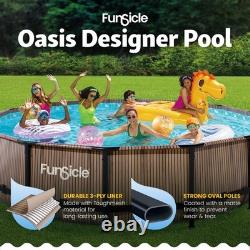 Funsicle 14' x 42 Oasis Round Outdoor Above Ground Pool, Natural Teak(Open Box)