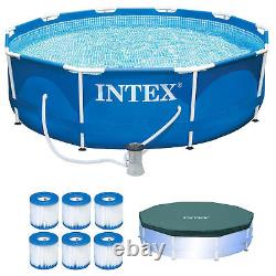 Intex Metal Frame Outdoor Pool Set with Cover & Type H Filter Cartridge (6 pack)