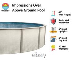 Lake Effect IMPRESSIONS Above Ground Swimming Pool with Plain Blue Liner & Skimmer