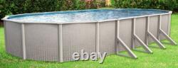 Lake Effect IMPRESSIONS Above Ground Swimming Pool with Plain Blue Liner & Skimmer