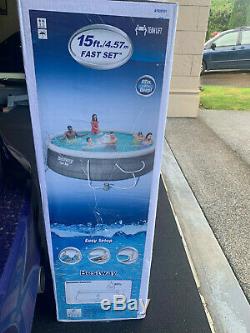 NEW BESTWAY FAST SET SWIMMING POOL 15' x 42 with TRI-TECH ENHANCED 3 PLY LINER
