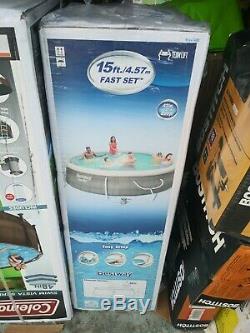 NEW BESTWAY FAST SET SWIMMING POOL 15' x 42 with TRI-TECH ENHANCED 3 PLY LINER