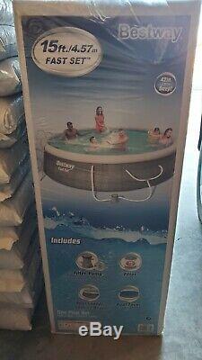 NEW BESTWAY FAST SET SWIMMING POOL 15ft x 42in TRI-TECH ENHANCED 3 PLY LINER