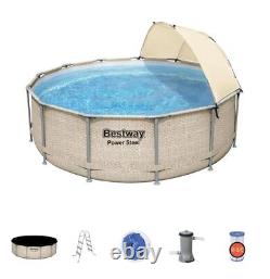 NIB Bestway Power Steel 13'x42 Round Above Ground Pool Set Canopy with Pump