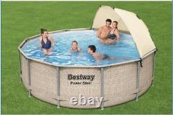 NIB Bestway Power Steel 13'x42 Round Above Ground Pool Set Canopy with Pump