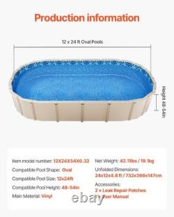New#12 x 24 ft Oval Pool Liner, Overlap Style Above Ground Pool Liners, 48-to-54