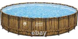 New Power Steel 22 Ft x 52 in Round Above Ground Pool Set Brown