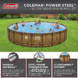New Power Steel 22 Ft x 52 in Round Above Ground Pool Set Brown