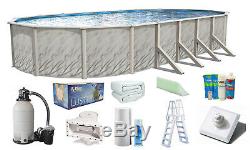 Oval Meadows Swimming Pool Kit with Overlap Liner, Sand Filter, A-Frame Ladder