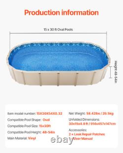 Oval Pool Liner 15x30ft Overlap Style Pool Liner 54in Wall Height Durable